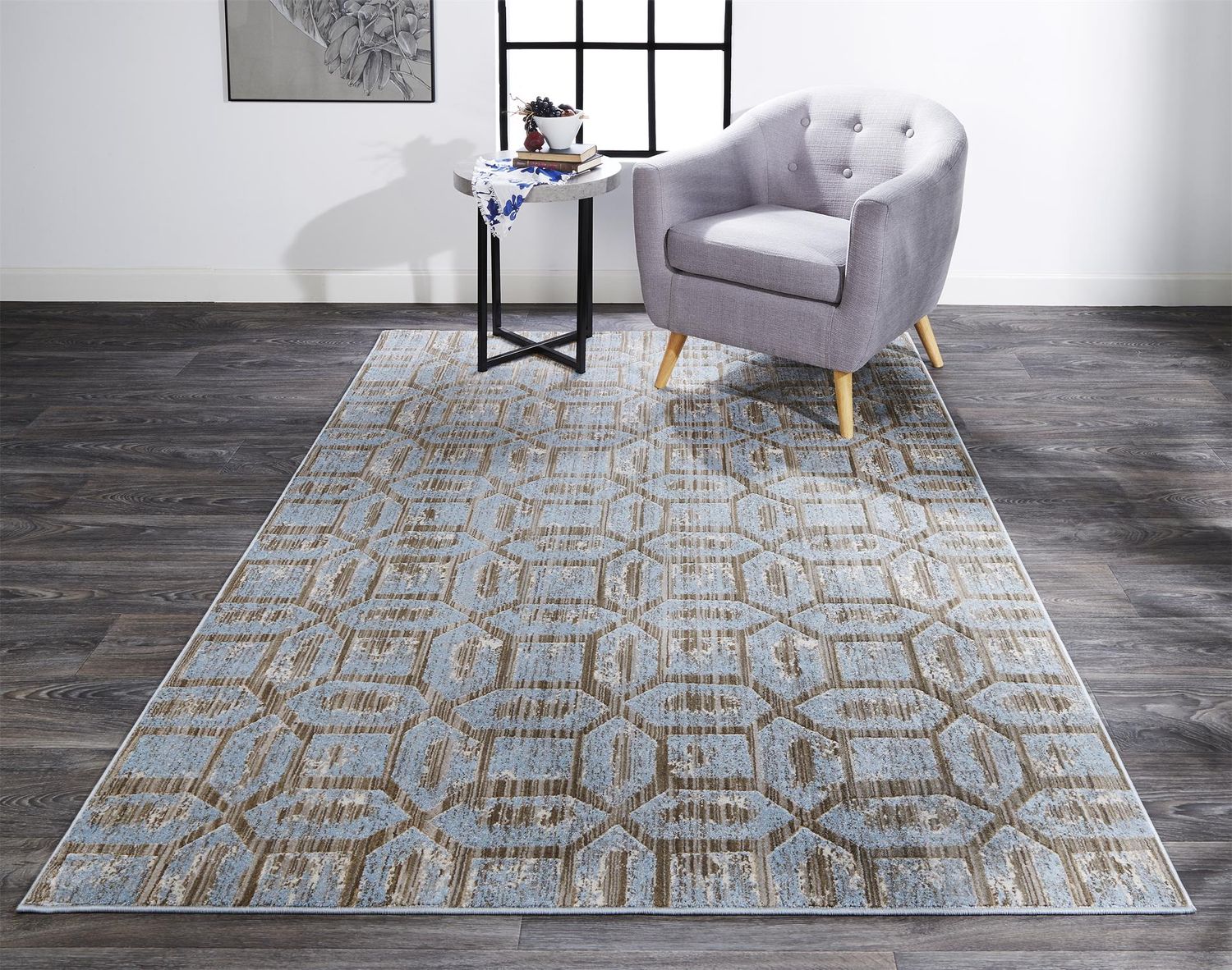 Carini Blue and Taupe Rug by BD Fine