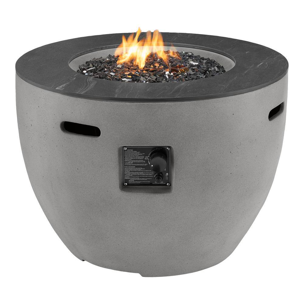 Home Decorators Collection 35.2 in. W x 24 in. H Round Concrete Finish Fire Table with Sintered Stone Tabletop FP21525