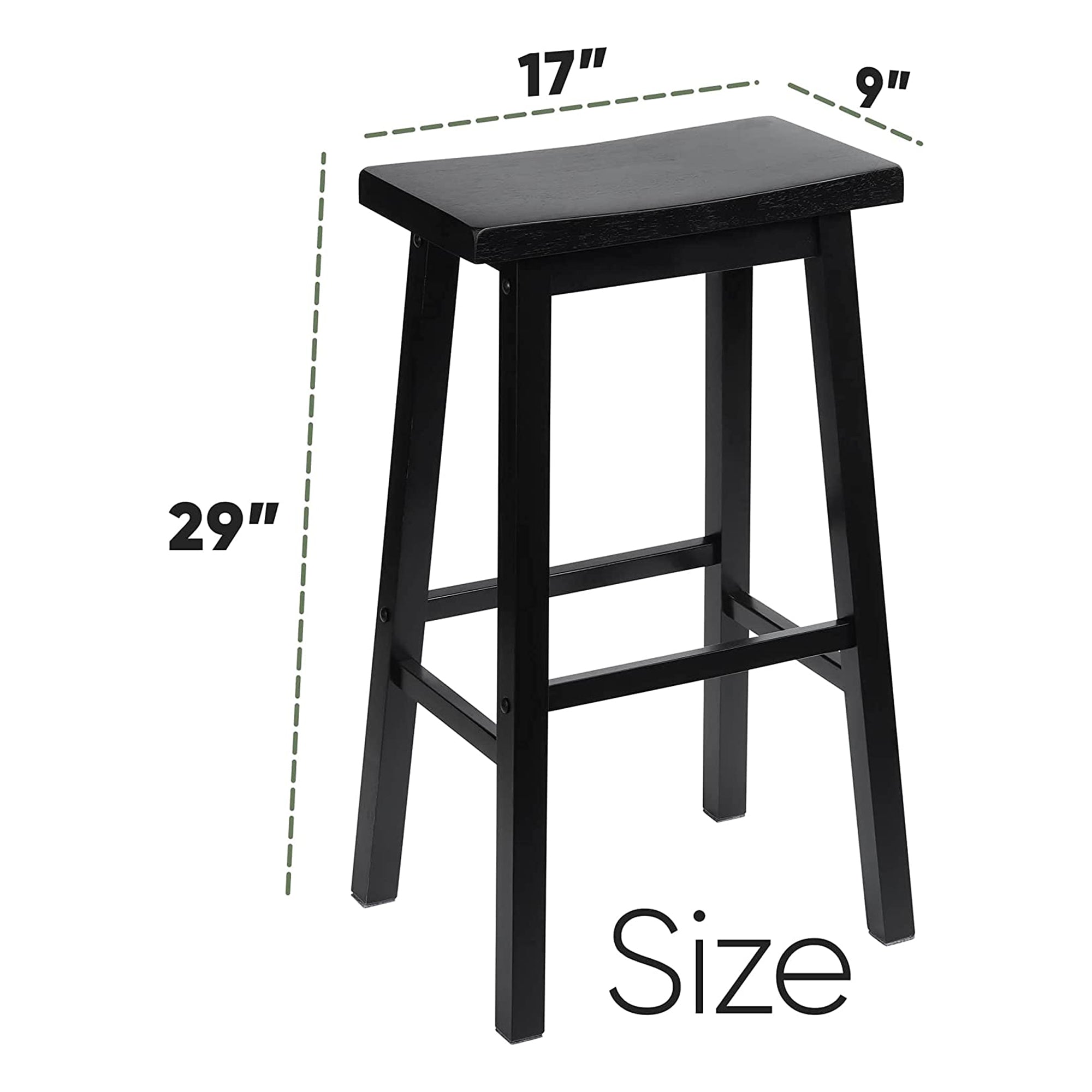 PJ Wood Classic Saddle-Seat 29In Kitchen Counter Stools， Black， Set of 2