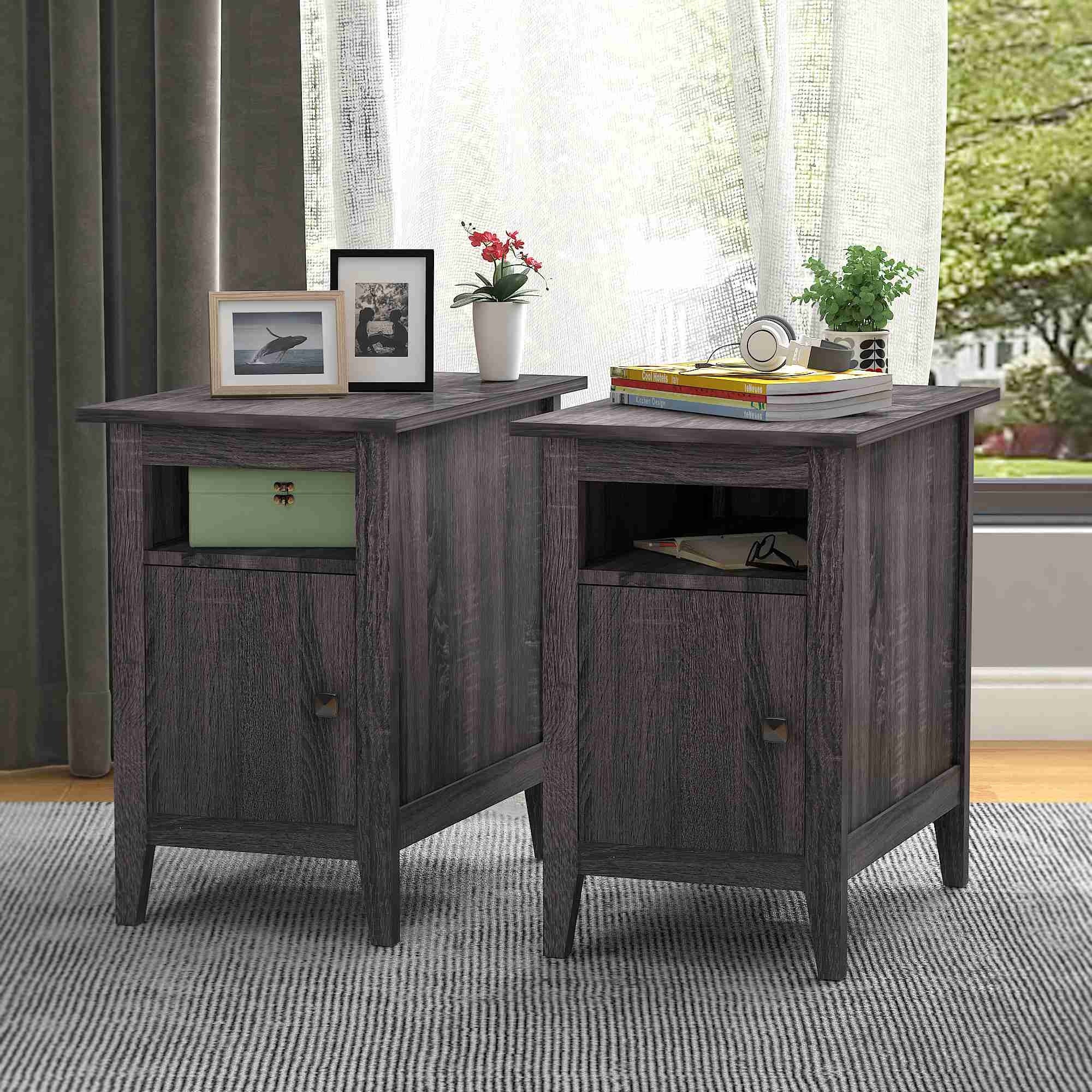 Set of 2 Nightstand for Bedroom Living Room， 1-Drawer Wooden End Table Bedside Table， HomeandKitchen Storage Cabinet - Cement Gray - - 37185495