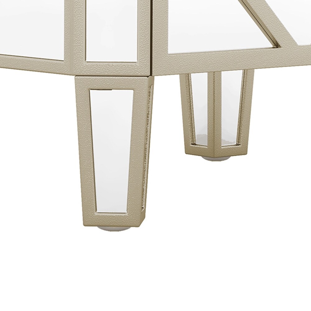 Elegant Mirrored 2 Drawer Side Table with Golden Lines for Living Room  Hallway  Entryway