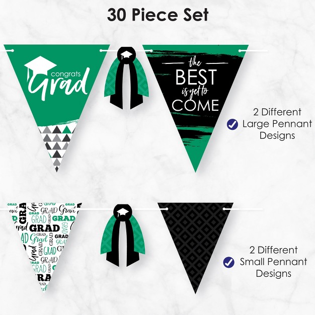 Big Dot Of Happiness 30 Piece Green Graduation Party Pennant Triangle Banner