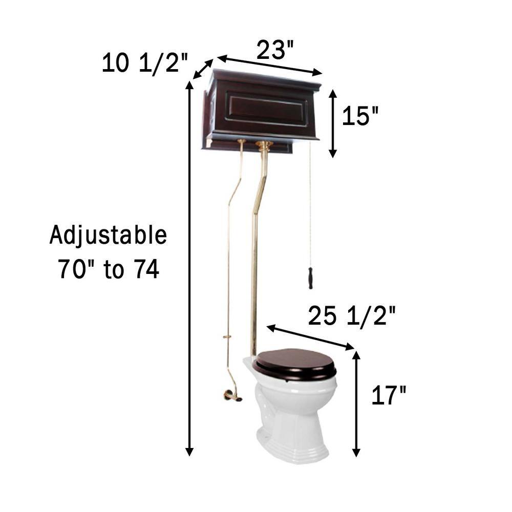 RENOVATORS SUPPLY MANUFACTURING Hardwick High Tank Single Flush 2-Piece 1.6 GPF Round Bowl Toilet in White with Tank and Brass Pipes Seat not Included 13029