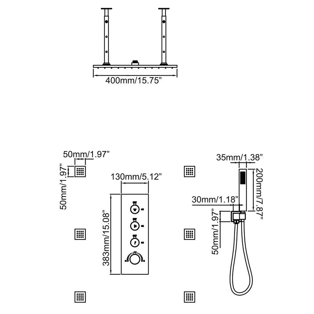 Tomfaucet Luxury 3-Spray Patterns Thermostatic 16 in. Ceiling Mount Rainfall Dual Shower Heads with 6-Jet in Oil Rubbed Bronze TFK0102MB