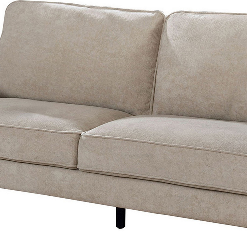 Benzara BM239790 Fabric Upholstered Sofa With Tapered Angled Legs  Beige   Midcentury   Sofas   by VirVentures  Houzz