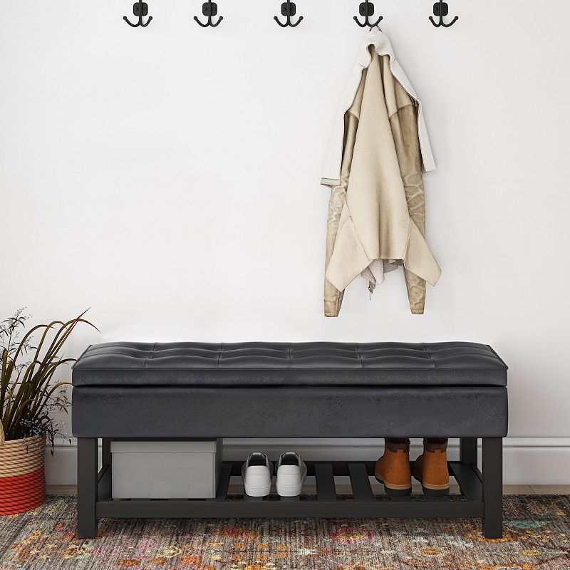 Simpli Home Cosmopolitan Storage Ottoman Bench with Open Bottom