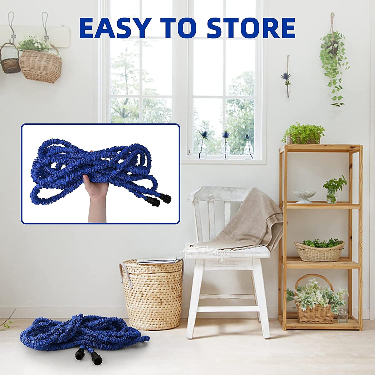 30m Extendable Garden Hose， Light And Flexible Portable Garden Hose With 7-nozzle Sprayer For Garden Watering Cleaning (100ft， Blue)