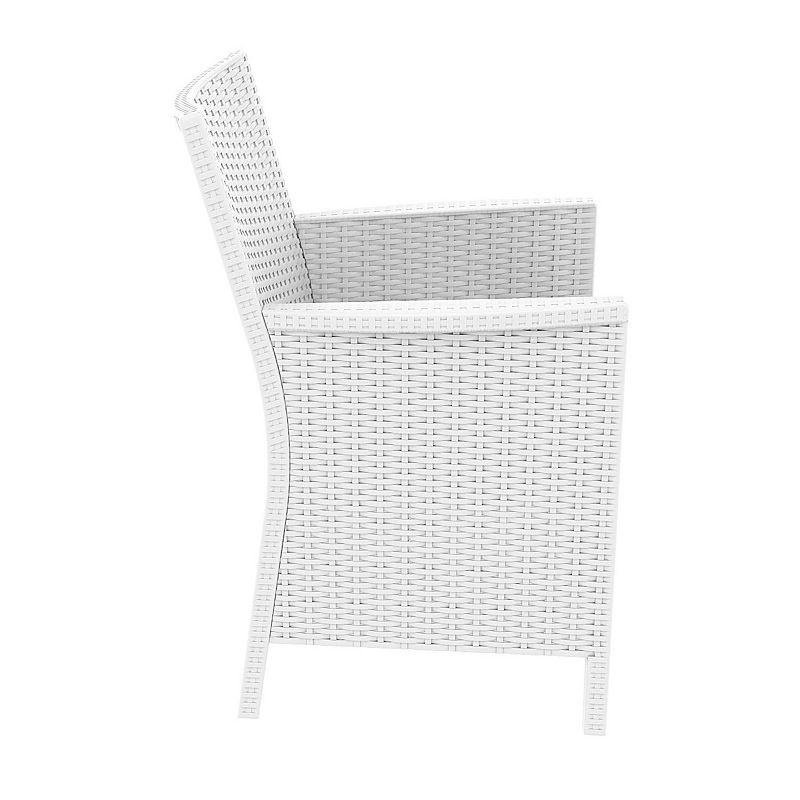 35.5 White Patio Dining Arm Chair with Sunbrella White Cushion