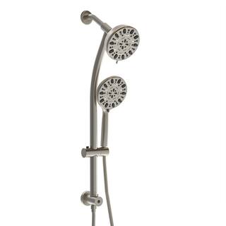 Miscool 7-Spray Patterns 4.7 in. Wall Mount Dual Shower Heads Height Adjustable with Handheld Shower Faucet in Brushed Nickel SLSHH101701SS