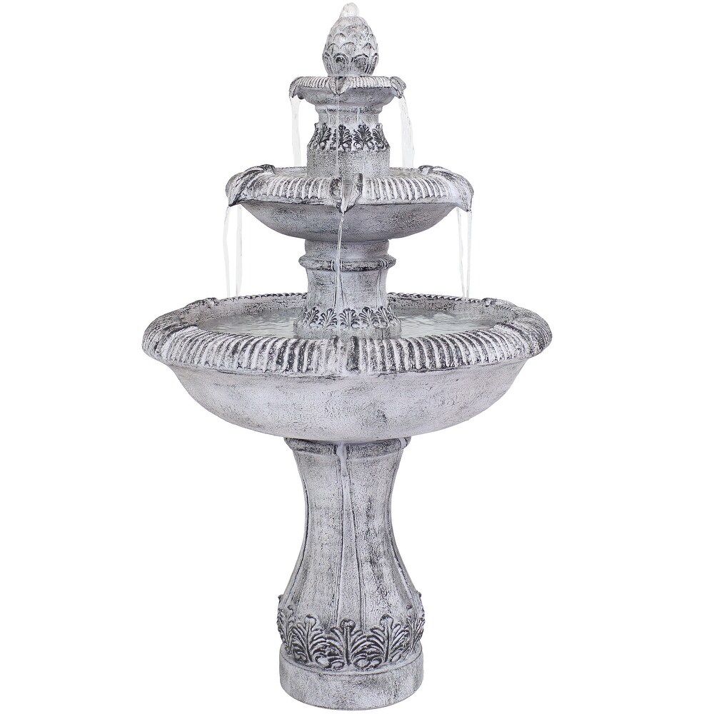 Sunnydaze Mediterranean Inspired 3 Tier Outdoor Water Fountain   Gray   45\