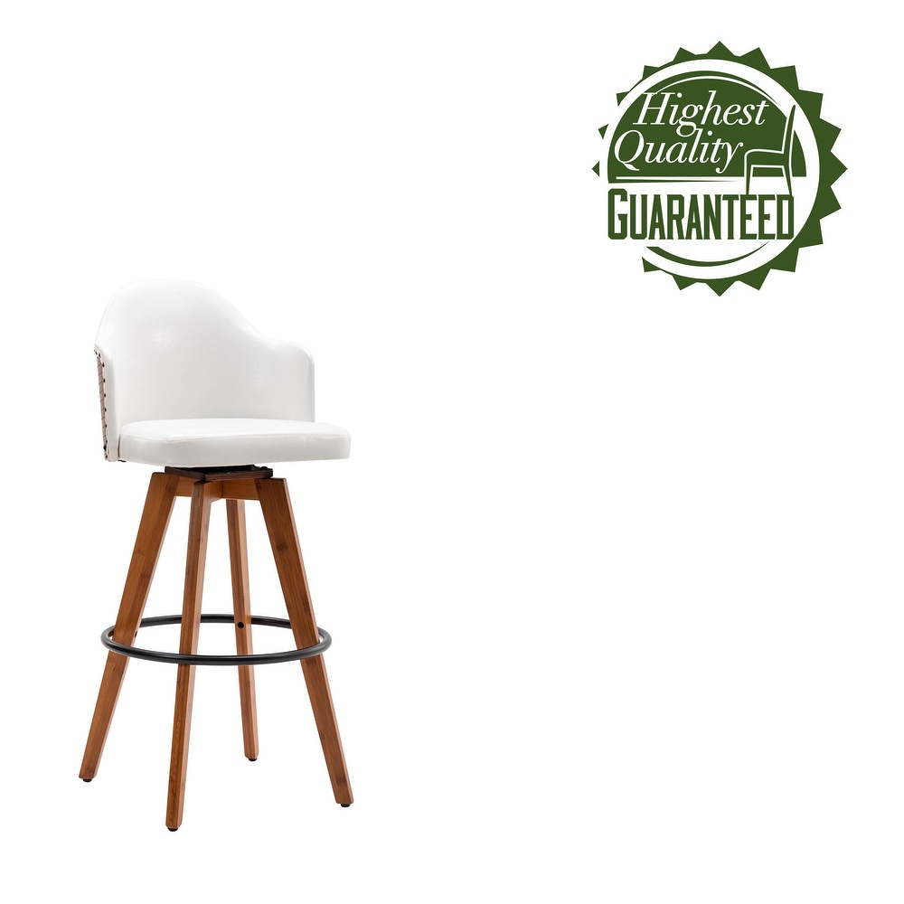 Porthos Home Idan Swivel Bar Stool  PU Leather Upholstery  Bamboo Legs