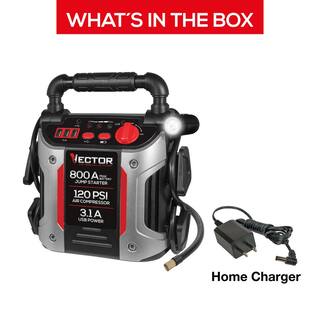 VECTOR 800 Peak Amp Jump Starter 120 PSI Air Compressor Three USB Charging Ports Rechargeable J7CV