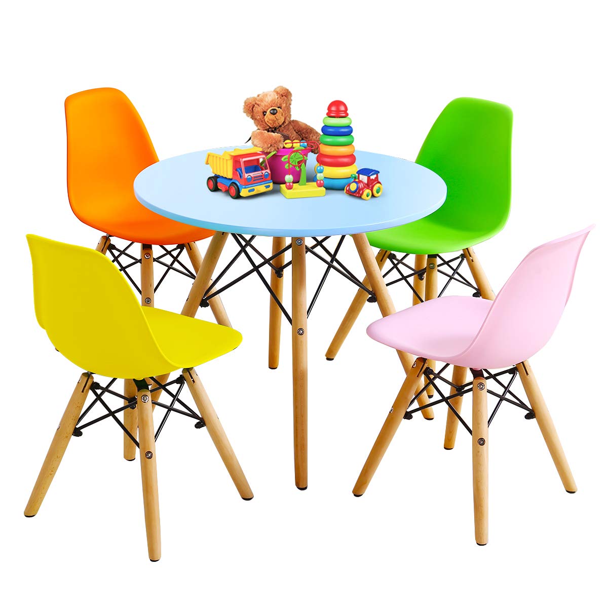 Kids Table and Chair Set (Colorful/White, Table & 2/ 4 Chairs)