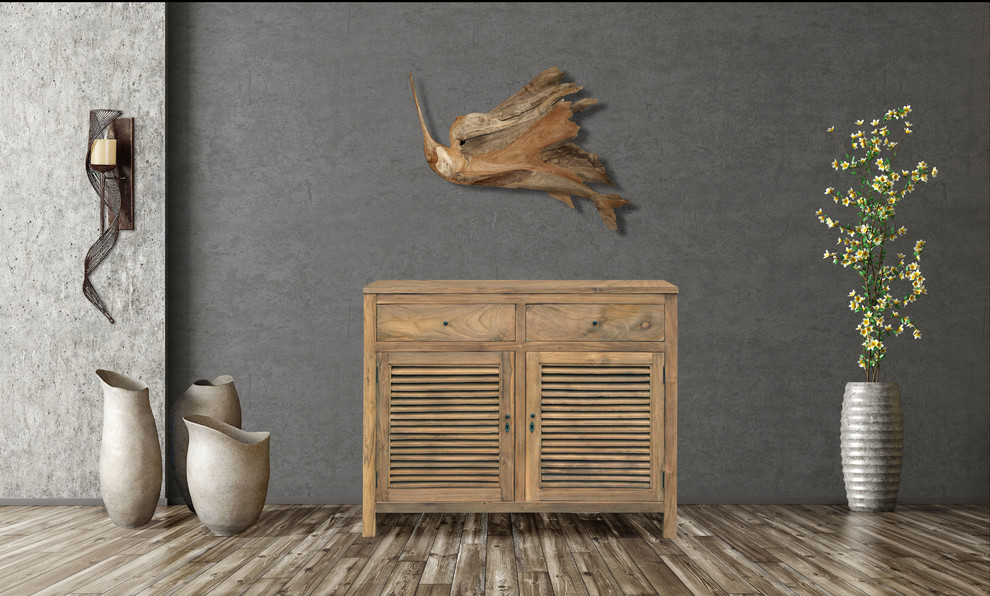 Recycled Teak Wood Louvre Cabinet With 2 Doors and 2 Drawers   Transitional   Accent Chests And Cabinets   by Chic Teak  Houzz