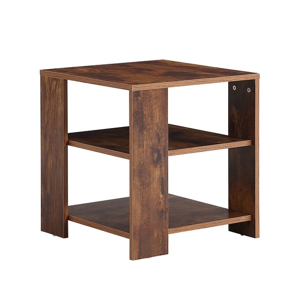 1 Pack Square Side Table with Simple Style Design， 3 tier end table， Wood Nightstand for Bedroom