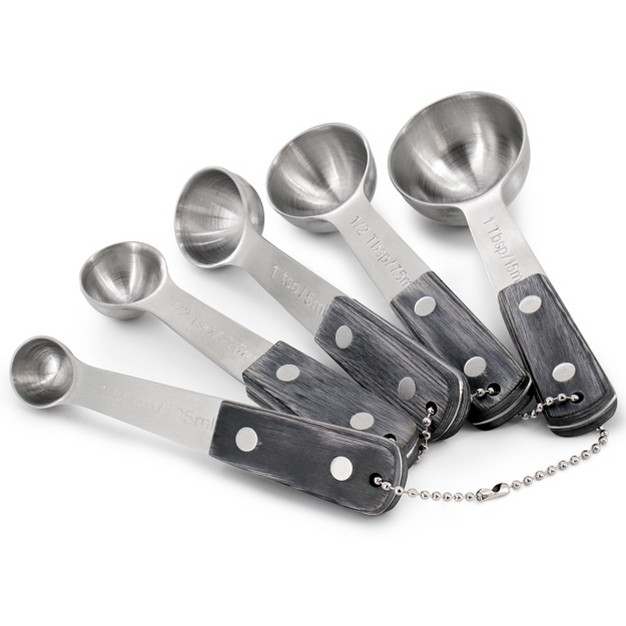 Oster Blakeley 5 Piece Stainless Steel Measuring Spoon Set In Dark Gray With Wood Handles