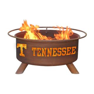 Tennessee 29 in. x 18 in. Round Steel Wood Burning Fire Pit in Rust with Grill Poker Spark Screen and Cover F230