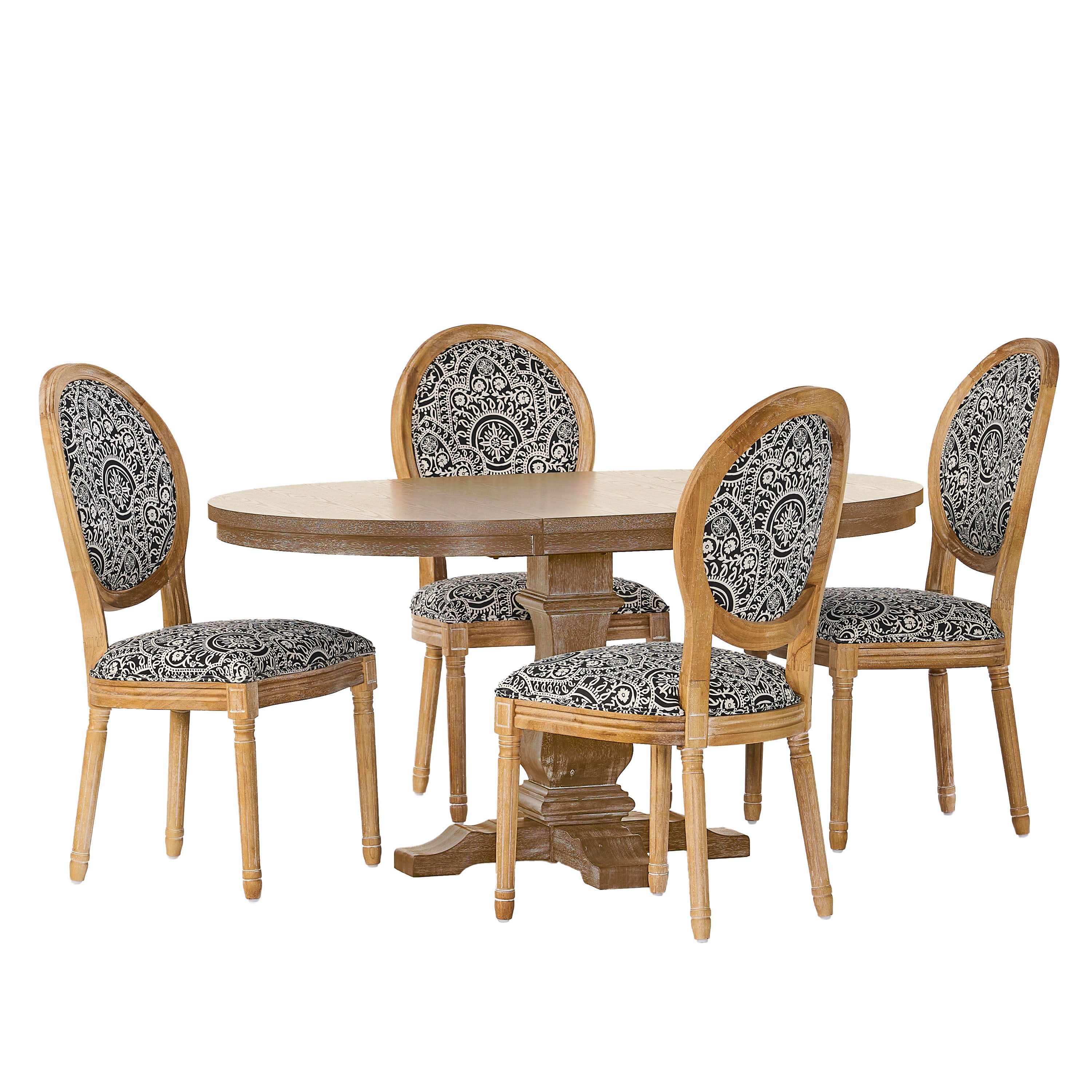 Naclerio French Country Fabric Upholstered Wood 5 Piece Dining Set