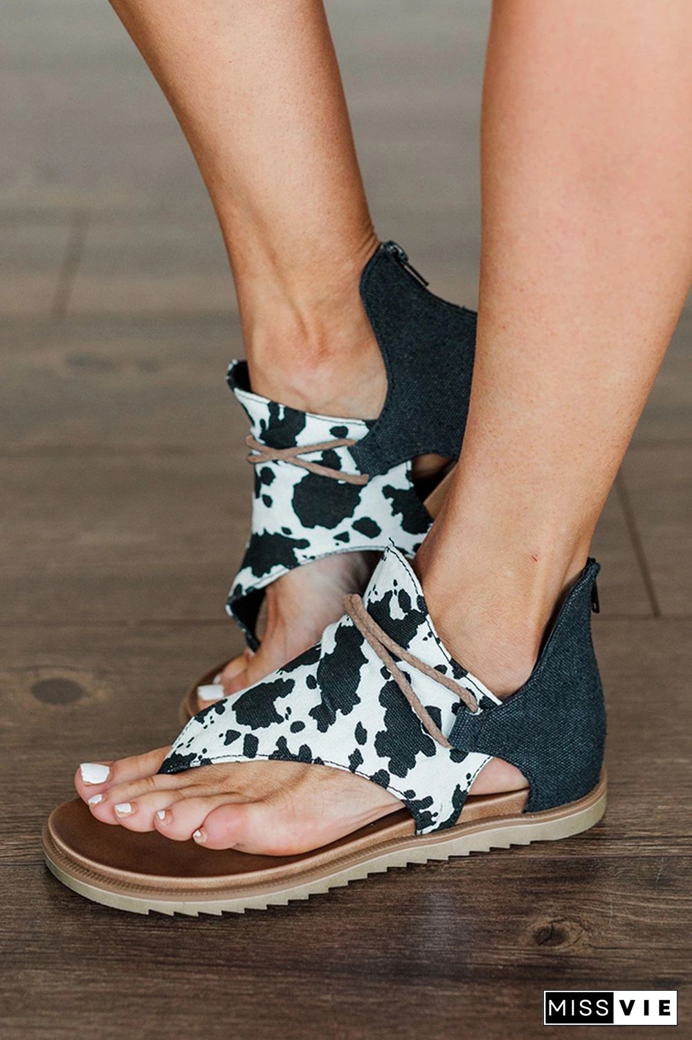 Cow Print Leopard Flat Sandals