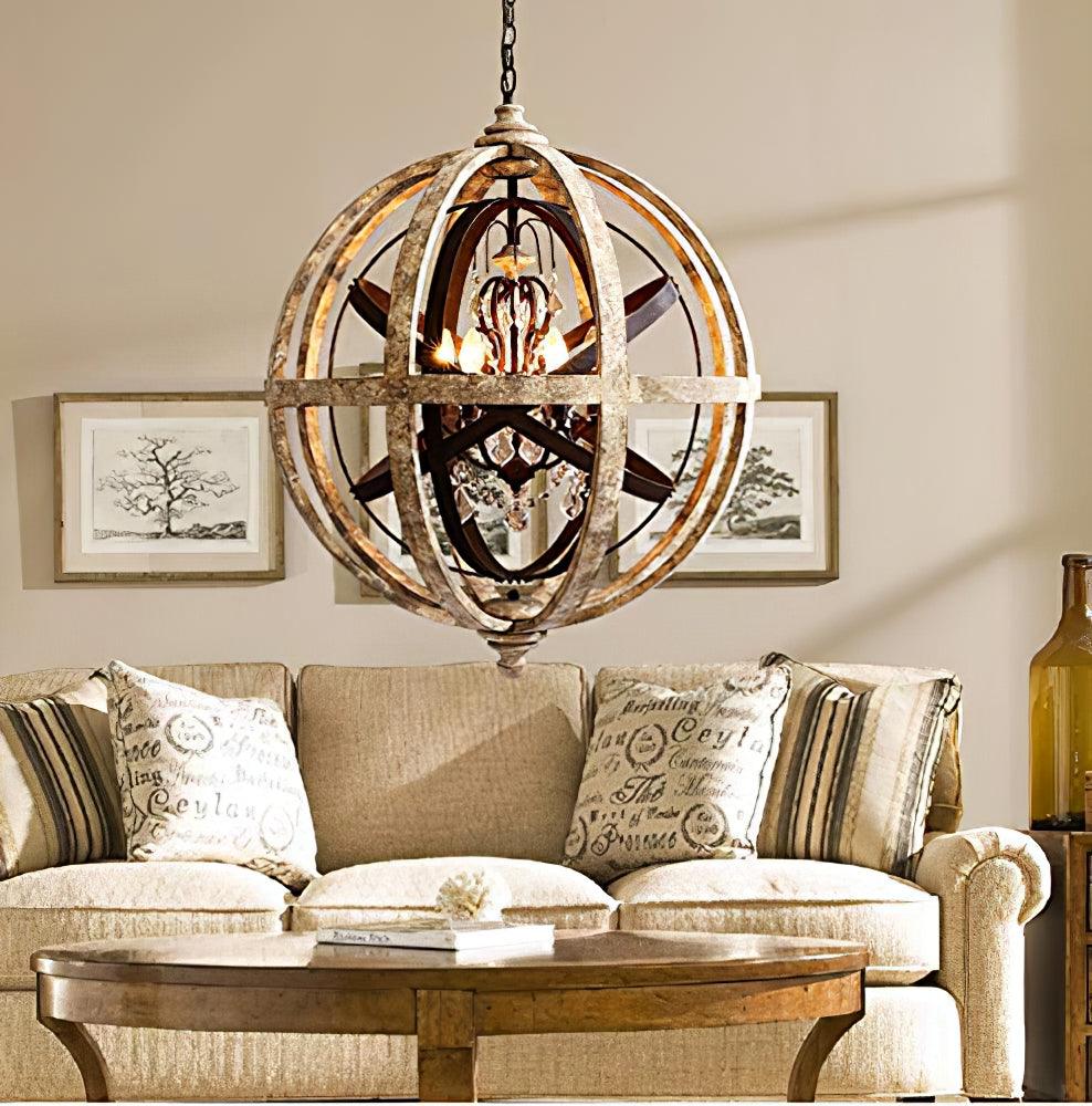 Retro Globe Weathered Chandelier