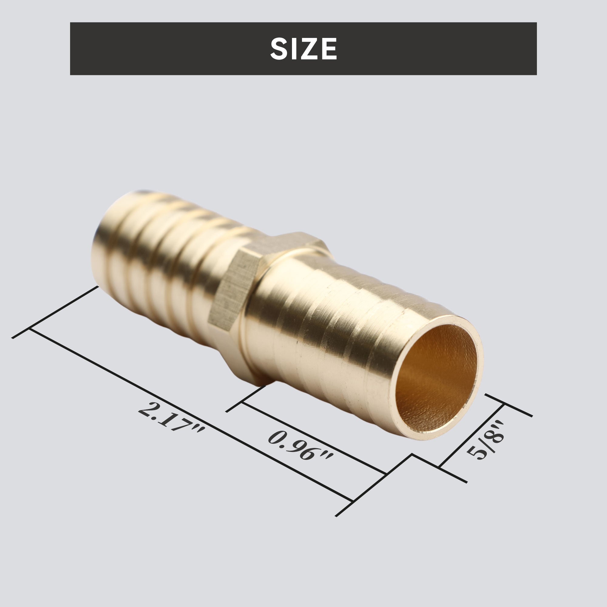 U.S. Solid Brass Hose Barbed Splicer， 3 pcs Round Equal Hose Joint， Brass Hose Fitting Connector， With 6 Clamps， 5/8