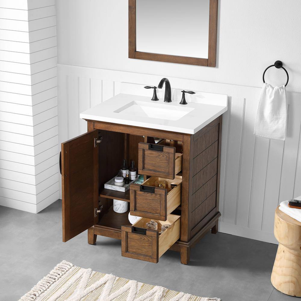 OVE Decors Pembroke 30 in. W x 22 in. D x 35 in. H Bath Vanity in Antique Oak with White Engineered Stone Top and White Basin 15VVA-CLAR30-04