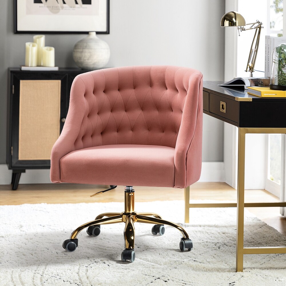 Modern Velvet Tufted Office Chair with Gold Metal Base by HULALA HOME