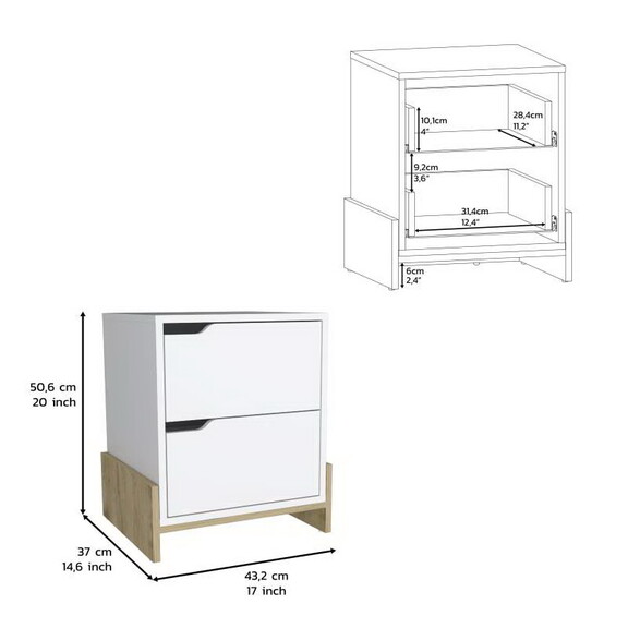 DEPOT E SHOP Haines Nightstand with 2 Drawers  End...