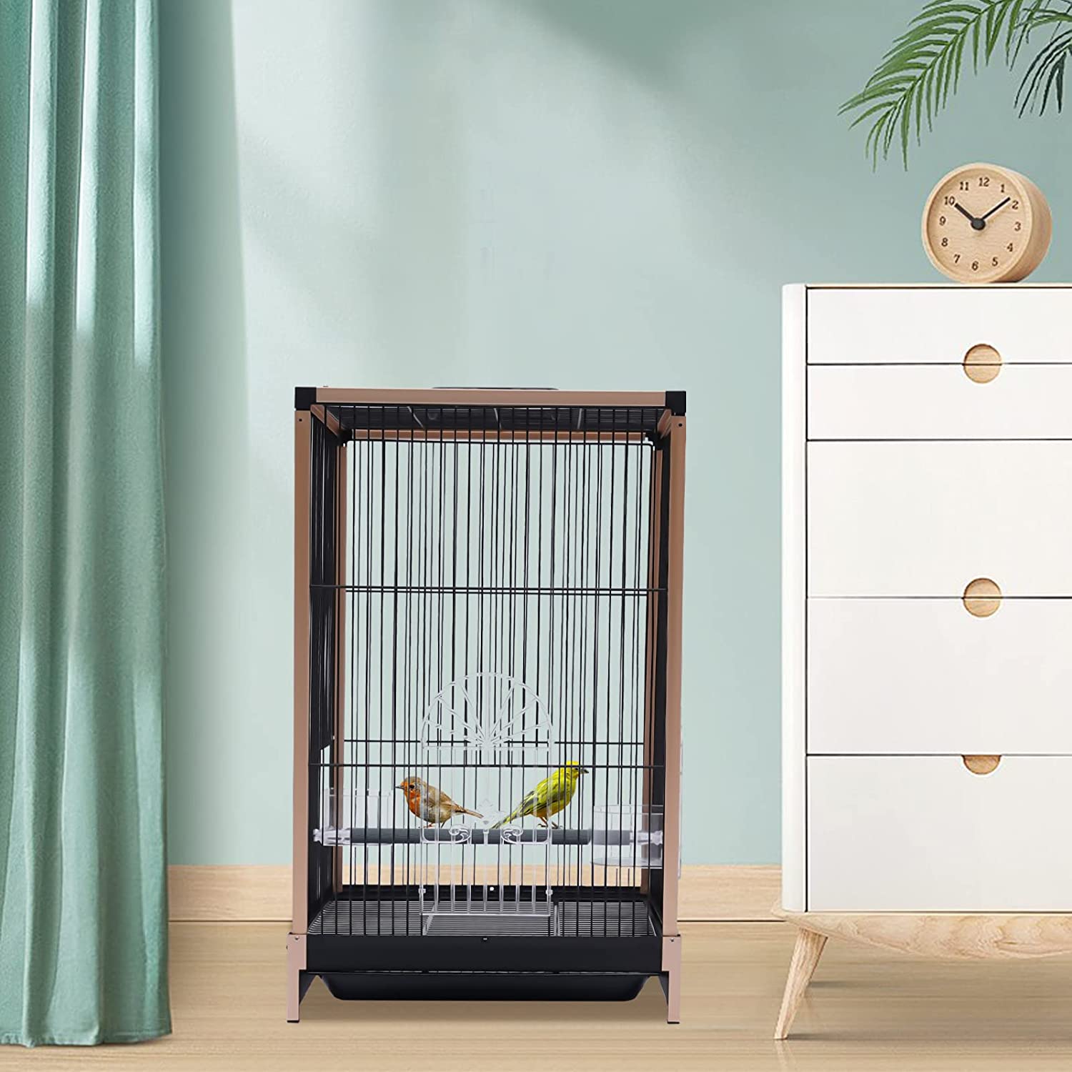 Miumaeov Flat Top Bird Travel Cage， Black， Gold Parrot Carrier Cage With Feeding Cup (aluminum Alloy Frame)， Carrier Travel Cage For Mid-sized Or Small Birds， 13.2*12.4*21inch