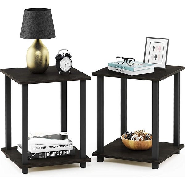 Furinno Simplistic End Table - Espresso/Black (Set of 2)