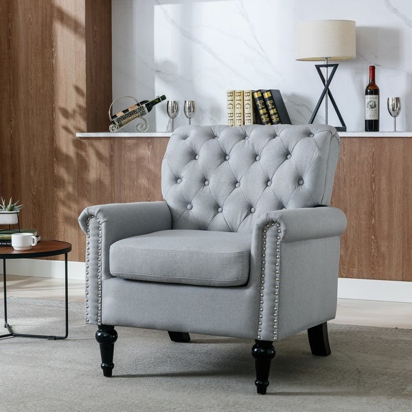 Linen Fabric Accent Chairs Modern Accent Armchair Comfy Reading Chair， Tufted Upholstered Comfortable Single Sofa Chair