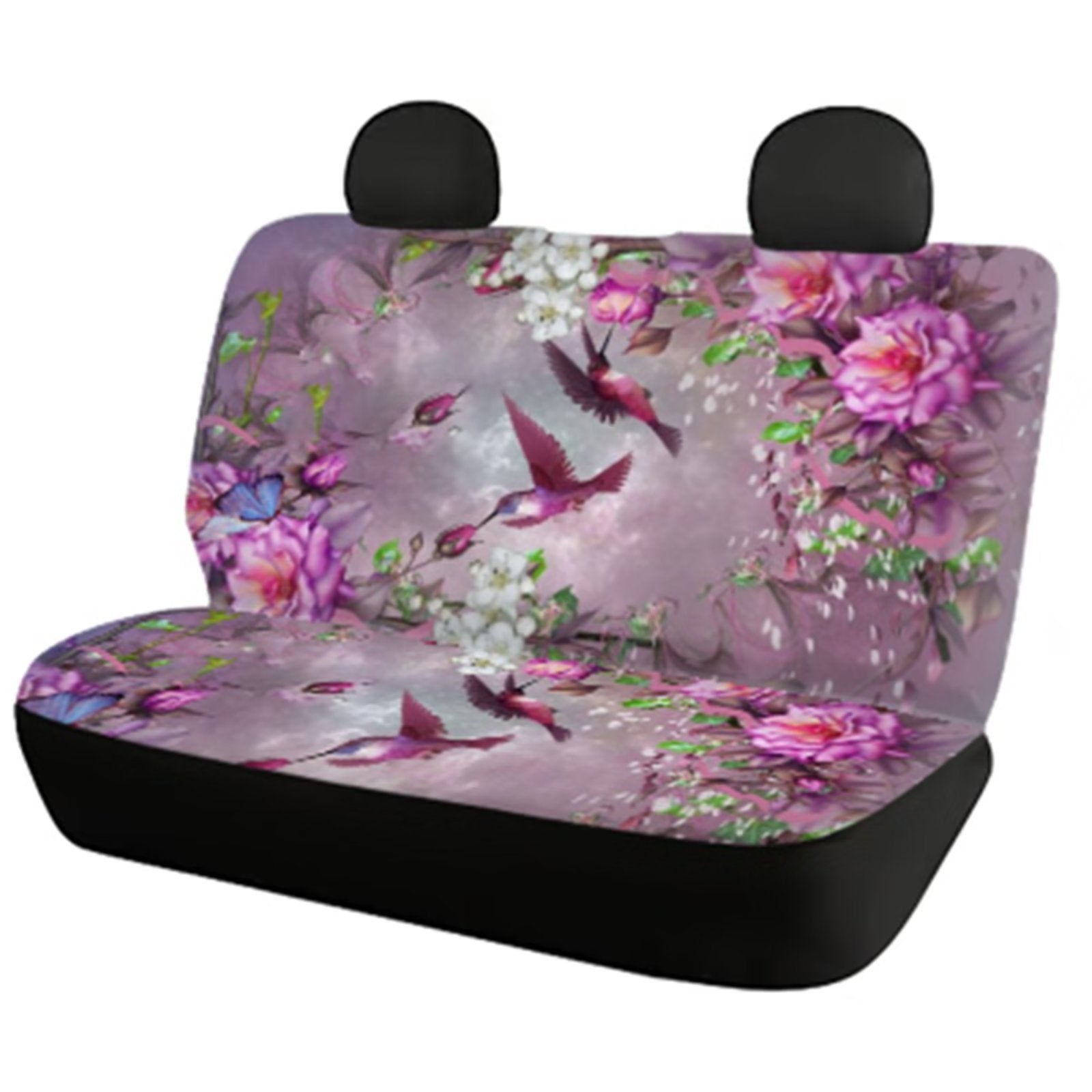 FKELYI Hummingbird Interior Car Seat Covers Accessories Set for Women Front and Back Breathable Polyester Backrest Cover for Cars，Vans，SUVs and Trucks，Floral Car Decor