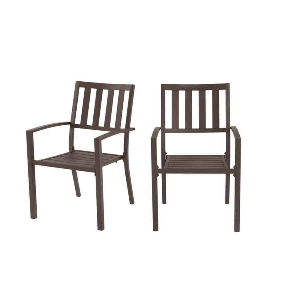 StyleWell Mix and Match Dark Taupe Steel Stackable Slat Outdoor Dining Chairs