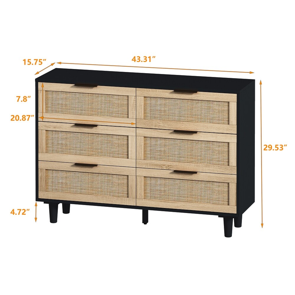 Modern 6 Drawers Rattan Storage Cabinet Rattan Drawer