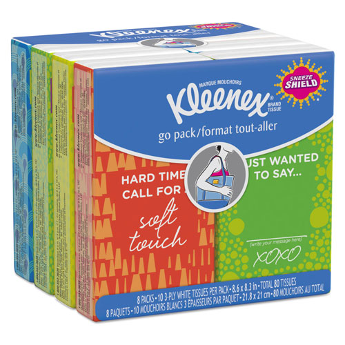 Kimberly-Clark Kleenex On The Go Packs Facial Tissues | 3-Ply， White， 10 Sheets