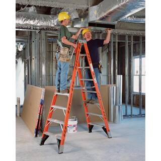 Werner 8 ft. Fiberglass Twin Step Ladder with 375 lb. Load Capacity Type IAA Duty Rating T7408