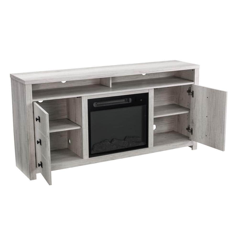 FESTIVO 64 in Freestanding Electric Fireplace TV Stand in Saw CutOff White