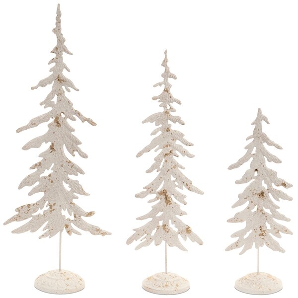 Distressed Metal Pine Tree with Gold Accents (Set of 3)