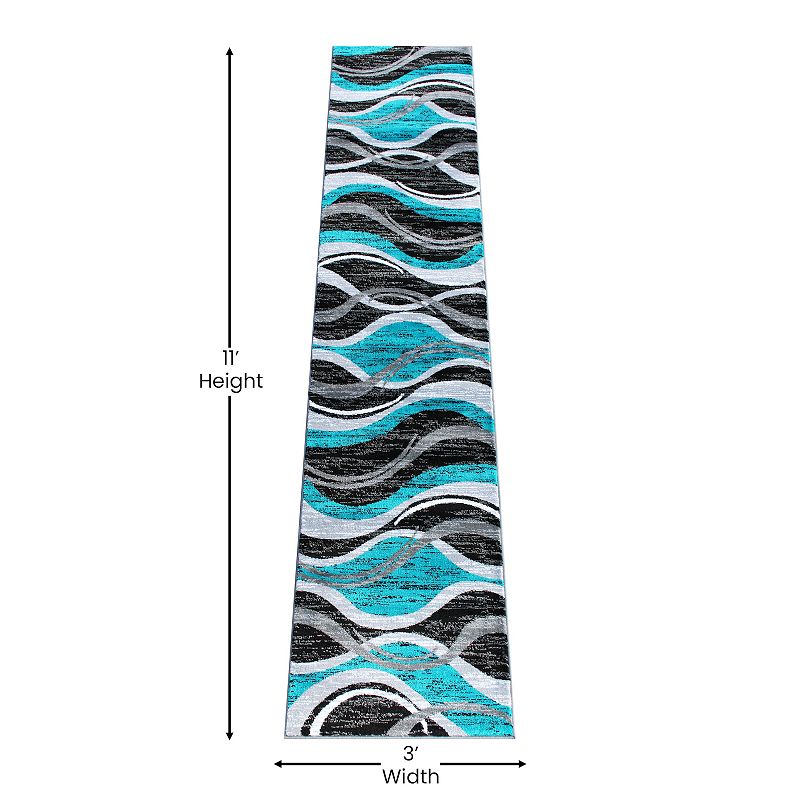 Masada Rugs Masada Rugs Stephanie Collection Area Rug Runner with Modern Contemporary Design 1109 in Turquoise， Gray， Black and White - 2'x11'