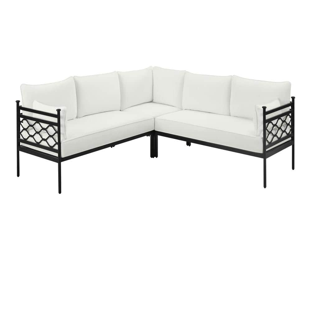 Home Decorators Collection Wakefield 3-Piece Aluminum Outdoor Sectional Set with Natural White Cushions FZA71024C-STA3