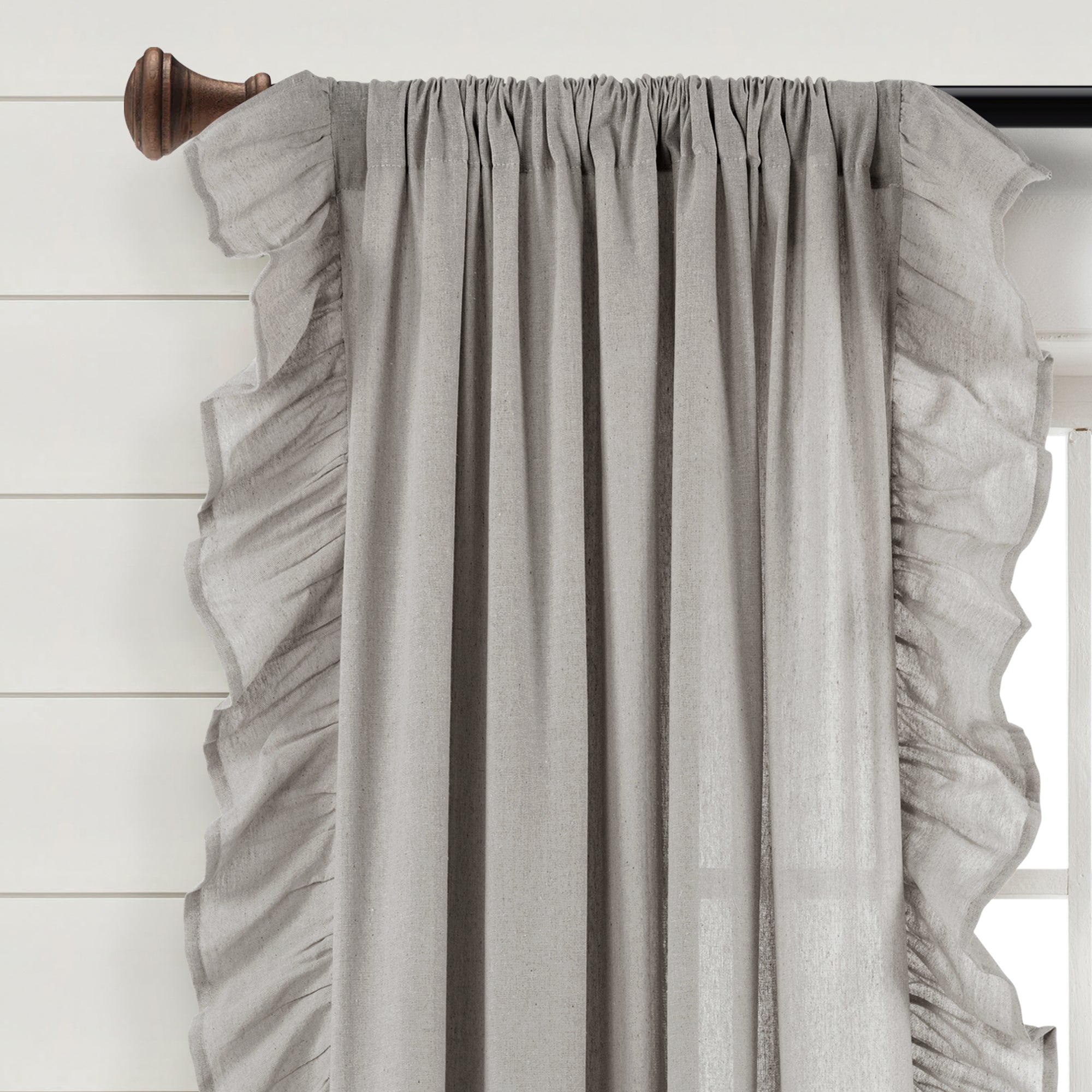 Faux Linen Ruffle Window Curtain Panel