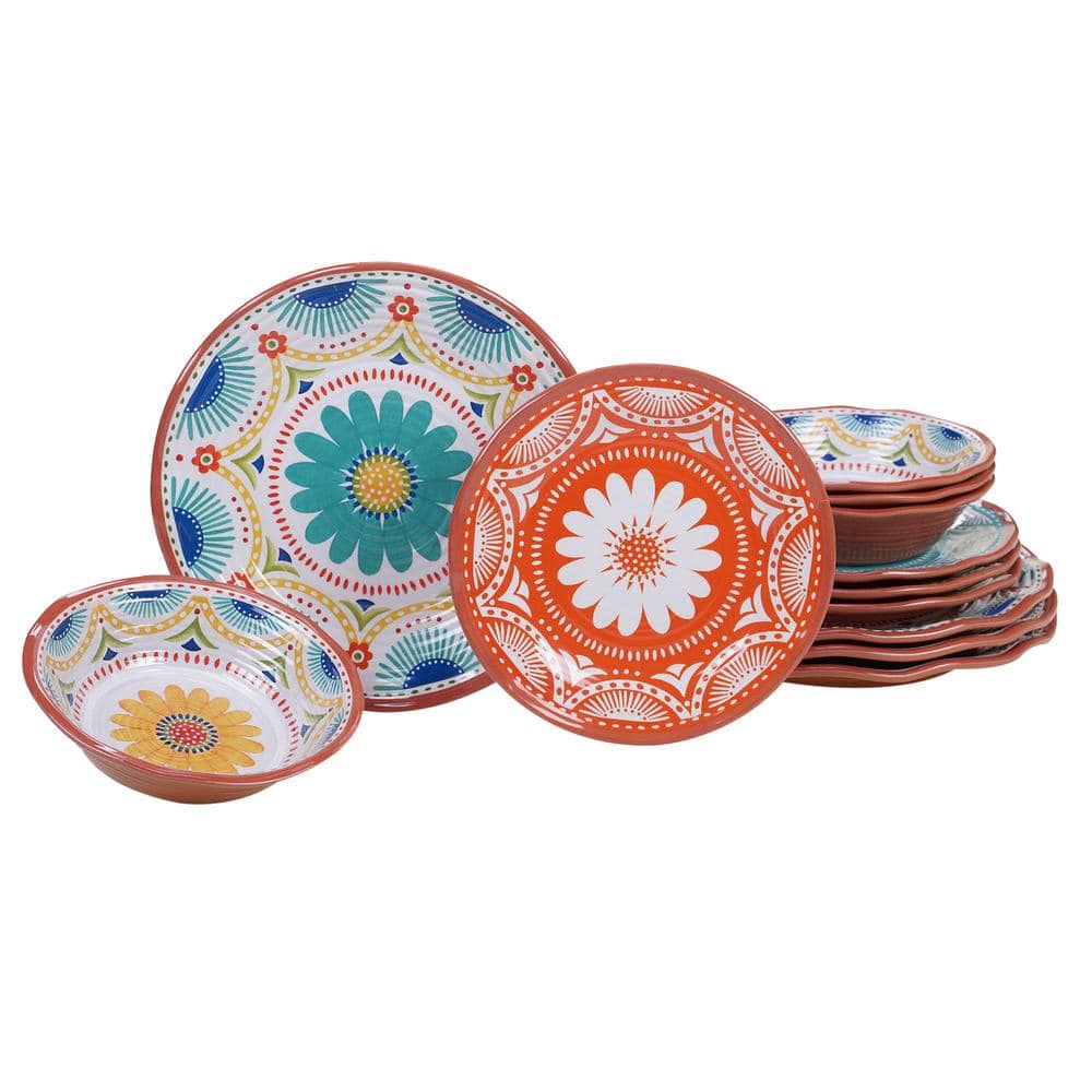 Certified International Vera Cruz 12-Piece Casual Multicolor Melamine Outdoor Dinnerware Set (Service for 4) 89500RM