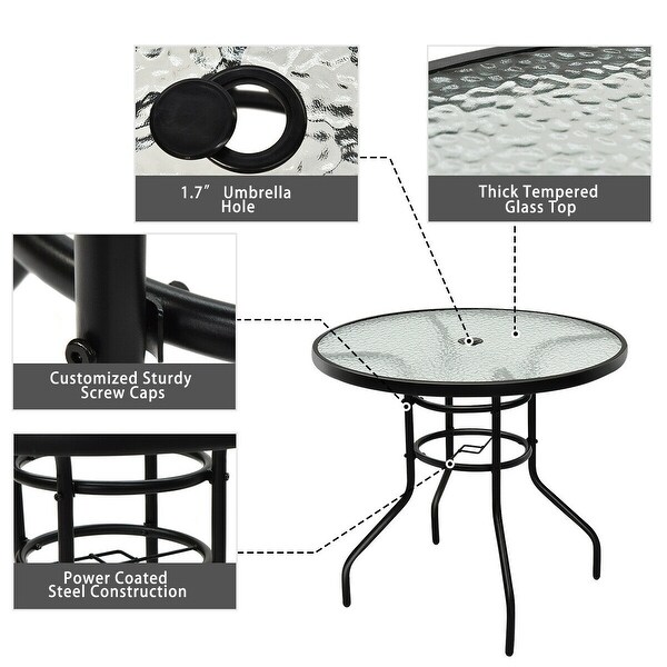 Costway 32'' Patio Round Table Tempered Glass Steel Frame Outdoor Pool