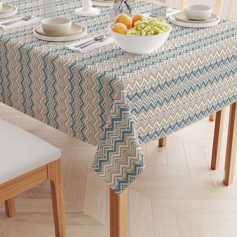 Square Tablecloth， 100% Cotton， 60x60， Boho Chevron