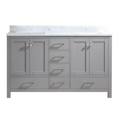 60 Double Bathroom Vanity in Grey with Carrara Ma...