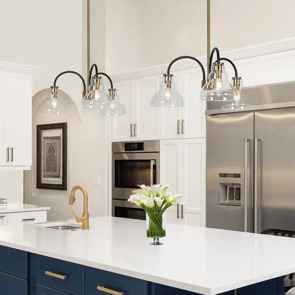 Modern Black Gold 3-light Chandelier Glass Barn Island Pendant Lighting - D18