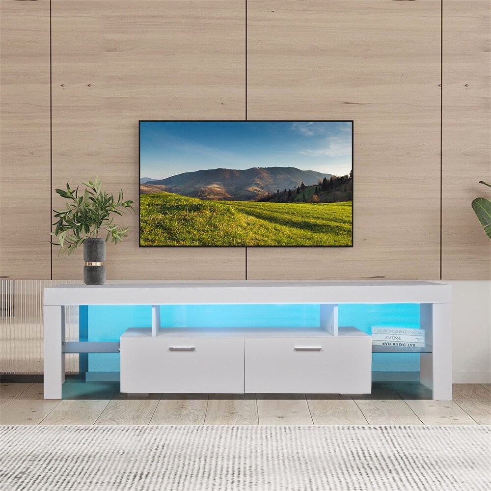 LED TV Stand Entertainment Centers for Up to 75 inch TV with Open Shelf and Drawers