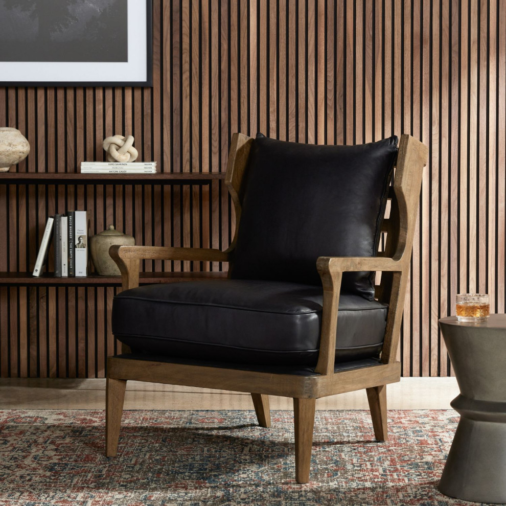 Lennon Heirloom Black Leather Chair   Midcentury   Armchairs And Accent Chairs   by Zin Home  Houzz