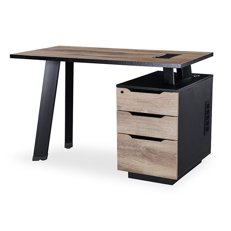 ARTO Single Workstation Desk with Right Cabinet 1.2M - Warm Oak & Black