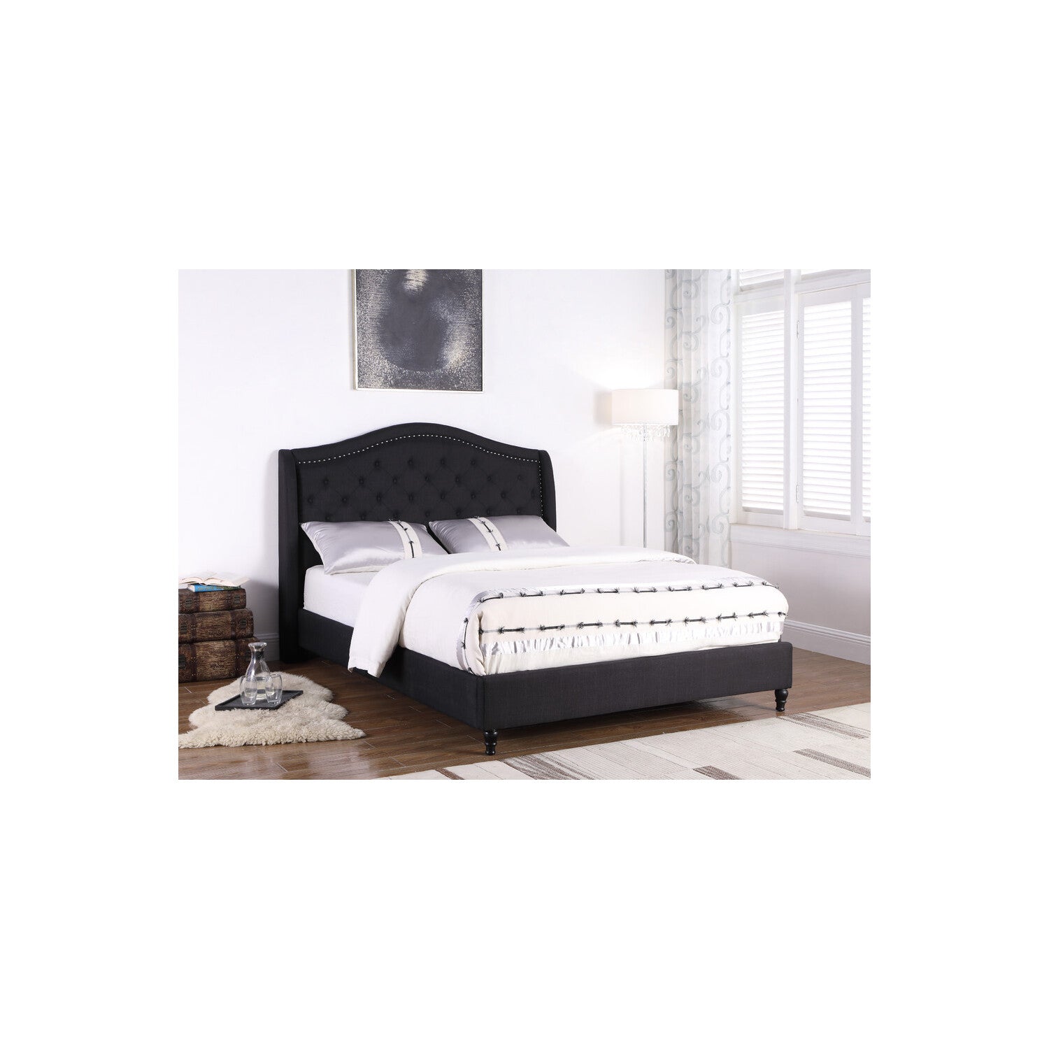 Best Master Furniture Eastern King Tufted Upholstered Panel/Platform Bed, Black